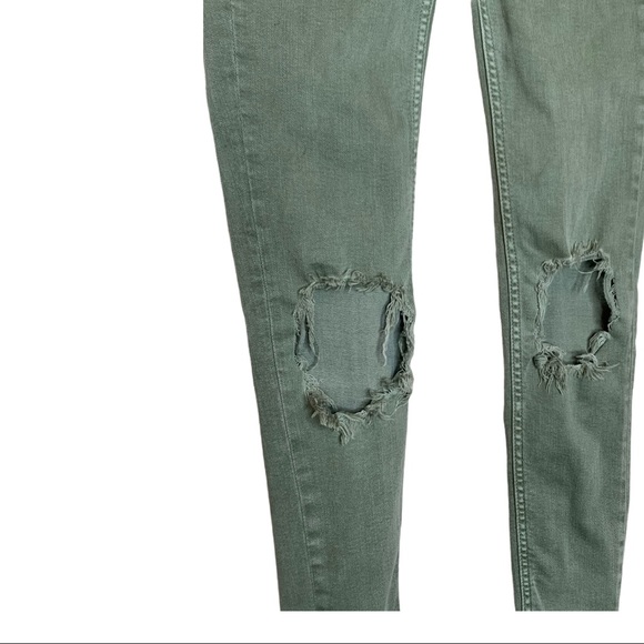 Free People Olive Green Distressed Skinny Jeans 24 - Picture 7 of 16